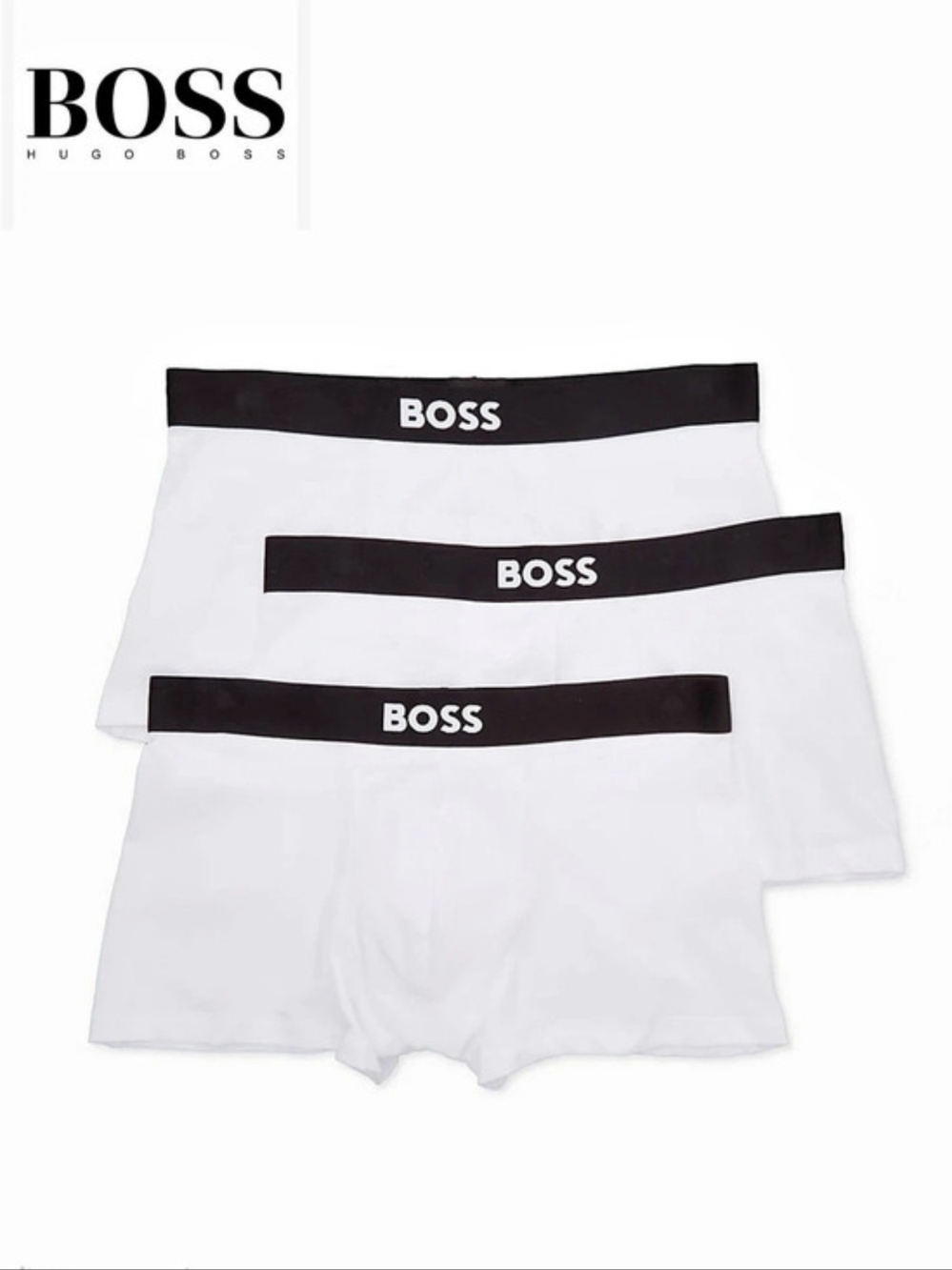 NWT BOSS 3-Pack Mens Size Medium White Cotton Stretch Trunks w/ Logo waistband